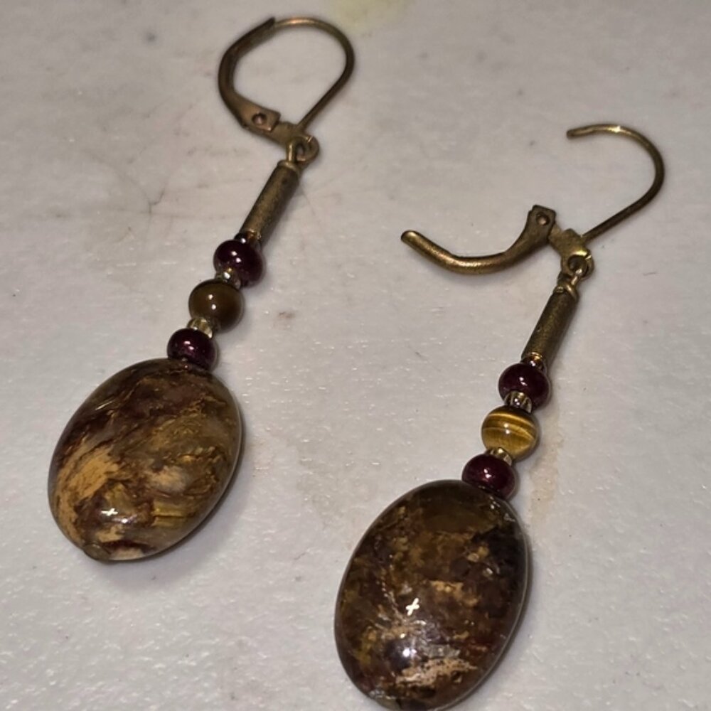 Vintage Handmade Boho Stone Dangle Earrings